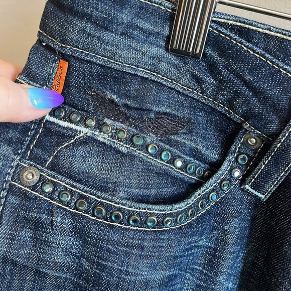 Robin’s Marilyn Straight Jeans Butterfly Appliques Made in USA Size 28 Gemstones - Picture 4 of 12